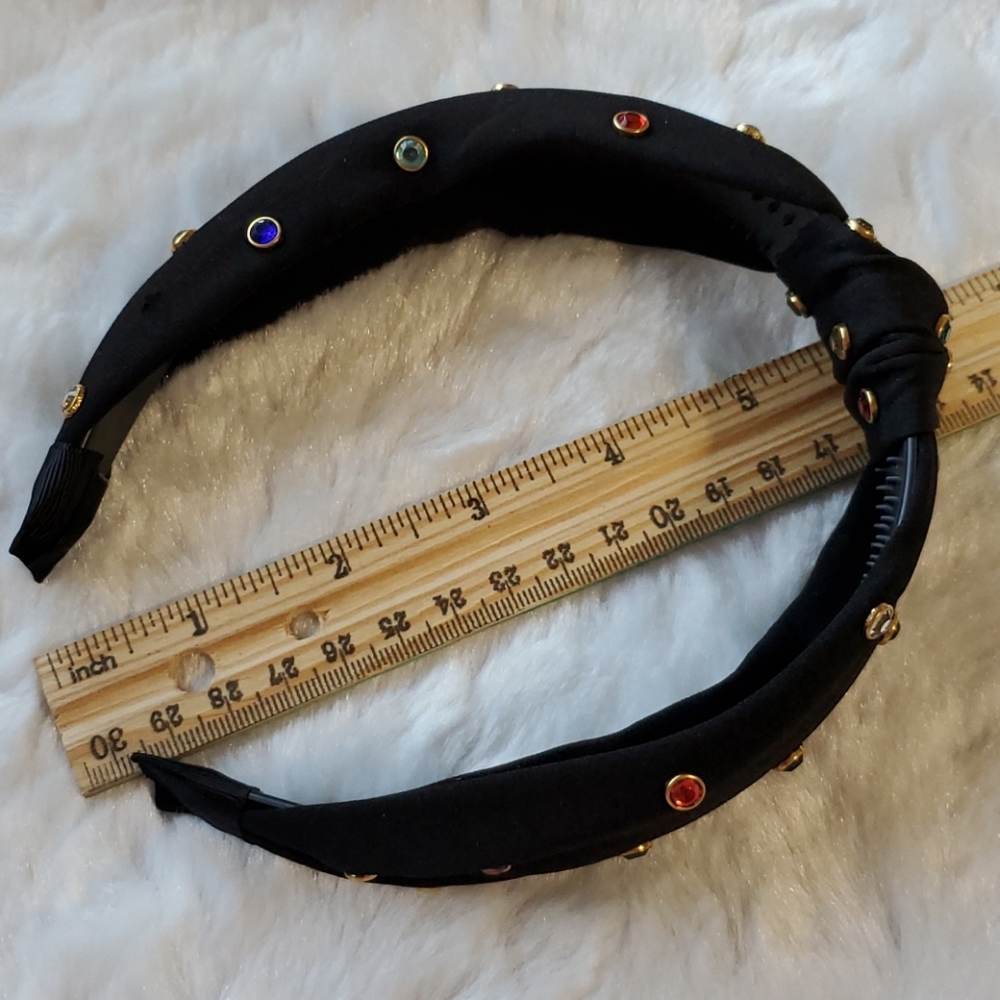 BLACK knotted headband multicolor rhinestones crystals gold rimmed stones gems - Picture 5 of 5